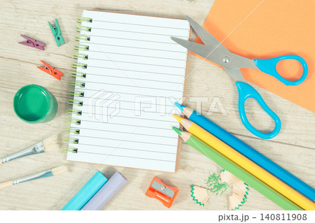 Notebook for notes and stationery accessories for learning at school or preschool Notebook for notes and stationery accessories for learning at school or preschool 140811908