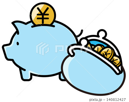 かわいい豚の貯金箱と円マーク かわいい豚の貯金箱と円マーク 140812427