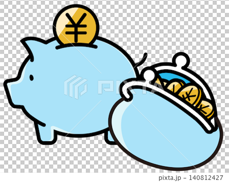 Cute pig piggy bank and yen symbol 140812427