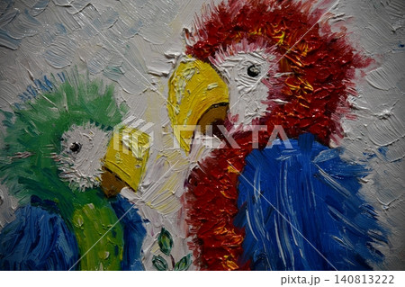 Artist Works on Abstract Oil Painting, Moving Paint Brush Energetically She Creates Modern Masterpiece. Dark Creative Studio where Large Canvas Stands on Easel Illuminated. Low Angle 140813222