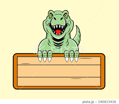 Dinosaur tyrannosaur illustration with a board for the title Dinosaur tyrannosaur illustration with a board for the title 140813416