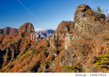 裏妙義・丁頭ノ頭から見る紅葉の岩峰群 裏妙義・丁頭ノ頭から見る紅葉の岩峰群 140813618