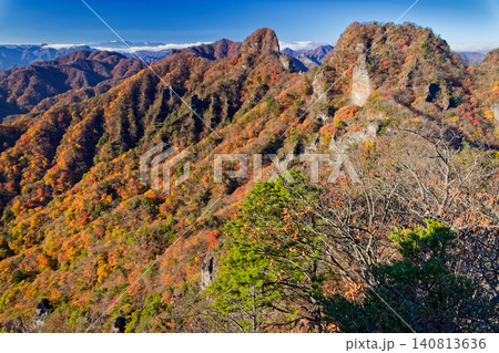紅葉の裏妙義の岩峰群と八ケ岳連峰遠望 紅葉の裏妙義の岩峰群と八ケ岳連峰遠望 140813636