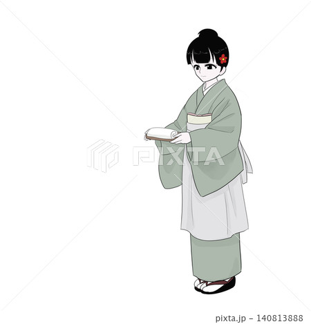 おしぼりを差し出す着物女性 和カフェのおもてなし おしぼりを差し出す着物女性 和カフェのおもてなし 140813888