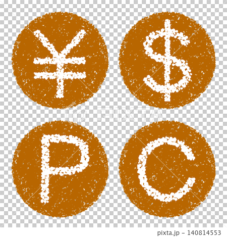 Crayon-style hand-drawn stamp-style icons: Money and points coin set Crayon-style hand-drawn stamp-style icons: Money and points coin set 140814553