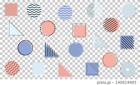 Geometric pattern set featuring circles, triangles, and squares in cute, grown-up colors. Geometric pattern set featuring circles, triangles, and squares in cute, grown-up colors. 140814985