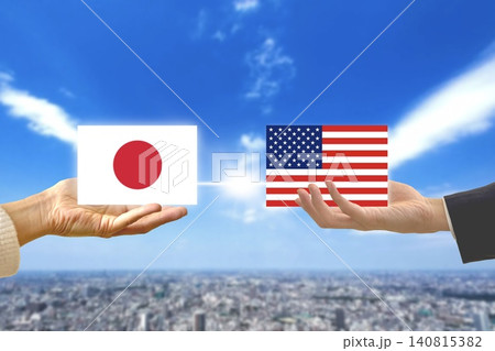 日本とアメリカの国旗　日米関係 140815382