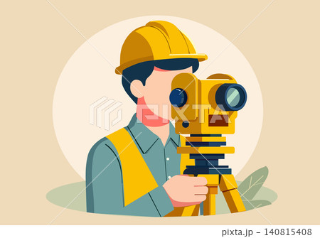 Professional Land Surveyor Using Total Station Illustration Professional Land Surveyor Using Total Station Illustration 140815408