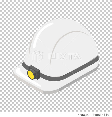 一頂帶有前燈的白色建築安全帽的插圖。 一頂帶有前燈的白色建築安全帽的插圖。 140816119