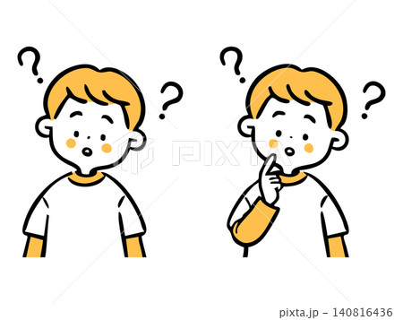 疑問を感じる男の子のイラスト 上半身 ベクター(オレンジ) 疑問を感じる男の子のイラスト 上半身 ベクター(オレンジ) 140816436