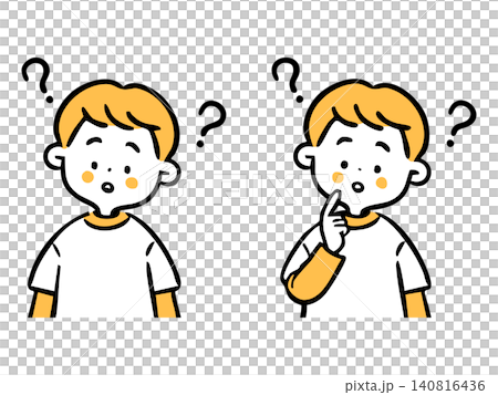 疑問を感じる男の子のイラスト 上半身 ベクター(オレンジ) 疑問を感じる男の子のイラスト 上半身 ベクター(オレンジ) 140816436