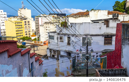 Escadaria Selaron red famous stairs staircase Rio de Janeiro Brazil. 140816476