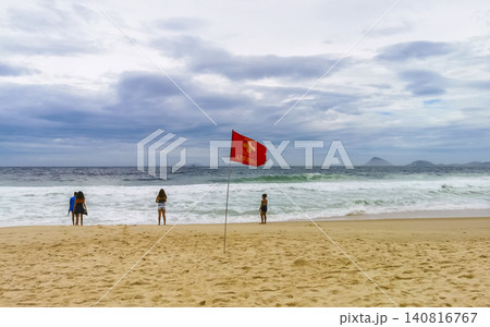 Red Flag on Copacabana Leme Beach Rio de Janeiro Brazil. Red Flag on Copacabana Leme Beach Rio de Janeiro Brazil. 140816767