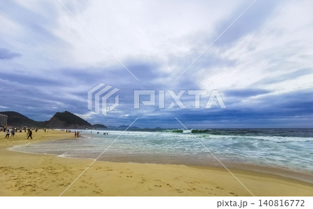 Tropical Copacabana Leme Beach Parasols People Rio de Janeiro Brazil. Tropical Copacabana Leme Beach Parasols People Rio de Janeiro Brazil. 140816772