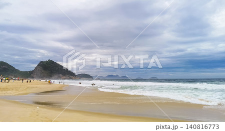 Tropical Copacabana Leme Beach Parasols People Rio de Janeiro Brazil. Tropical Copacabana Leme Beach Parasols People Rio de Janeiro Brazil. 140816773