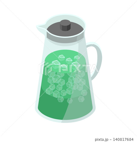 氷が入った冷たい緑茶のガラスピッチャーのイラスト 氷が入った冷たい緑茶のガラスピッチャーのイラスト 140817684