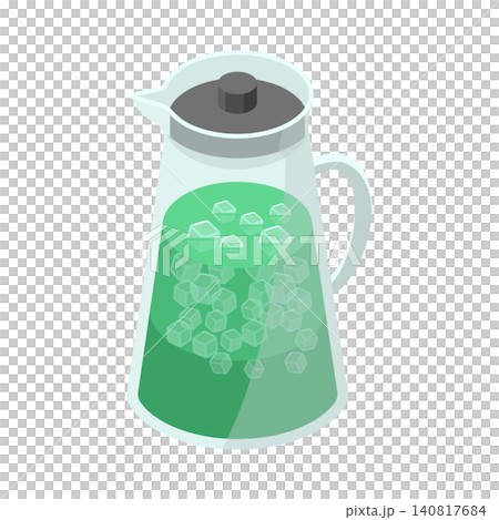 氷が入った冷たい緑茶のガラスピッチャーのイラスト 氷が入った冷たい緑茶のガラスピッチャーのイラスト 140817684