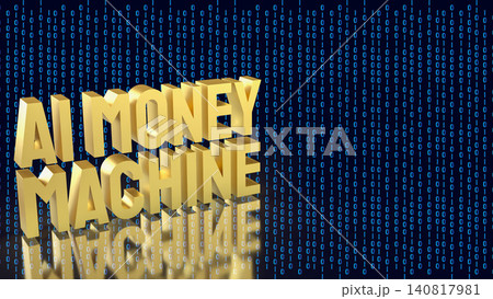 Gold AI Money Machine with Digital Binary Background 3d render. Gold AI Money Machine with Digital Binary Background 3d render. 140817981