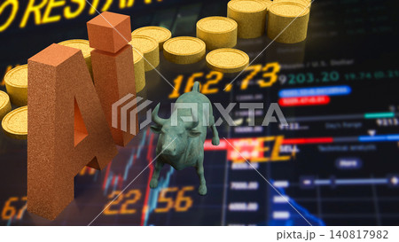 Artificial Intelligence Bull Market Investment Concept 3d render. Artificial Intelligence Bull Market Investment Concept 3d render. 140817982