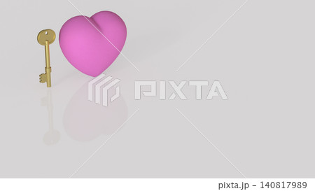 Golden Key and Pink Heart on Minimal Background 3d render. Golden Key and Pink Heart on Minimal Background 3d render. 140817989