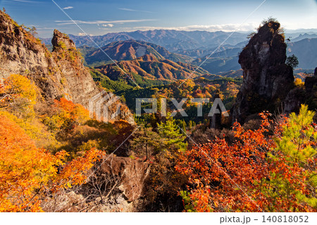 紅葉の妙義山・石門広場から見る日暮しの景 紅葉の妙義山・石門広場から見る日暮しの景 140818052