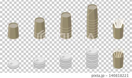 Illustration of a set of plain paper cups and accessories for a cafe. Illustration of a set of plain paper cups and accessories for a cafe. 140818221