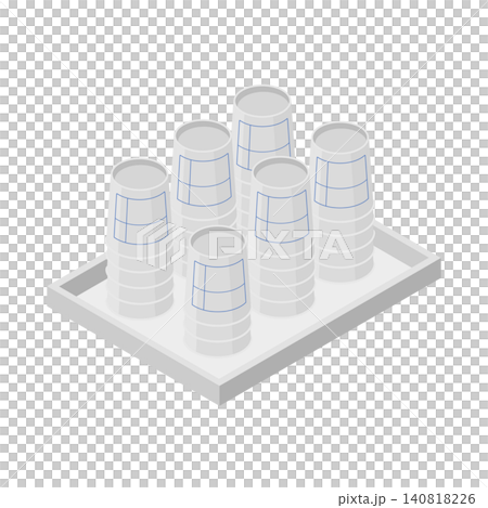 トレイに載った検尿用コップのアイソメトリックイラスト トレイに載った検尿用コップのアイソメトリックイラスト 140818226