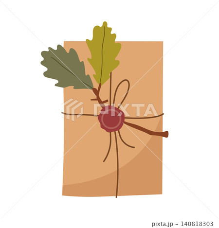Craft letter with wax seal oak leaves and twine vector illustration Craft letter with wax seal oak leaves and twine vector illustration 140818303