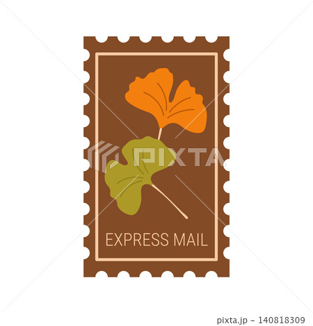 Rectangular postage stamp with autumn ginkgo biloba leaves vector Rectangular postage stamp with autumn ginkgo biloba leaves vector 140818309