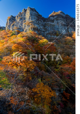 妙義山・見晴台から見る夕照の中ノ岳 140818575