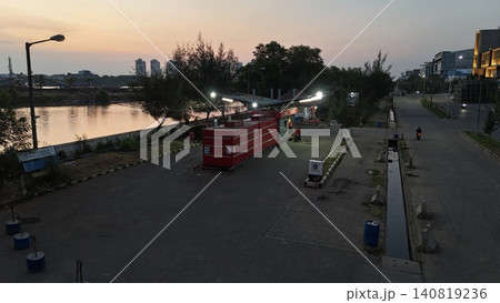 High-angle view of a red portable gas station 140819236