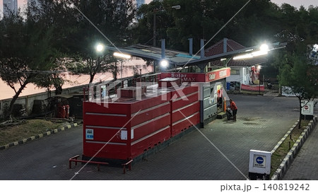 High-angle view of a red portable gas station High-angle view of a red portable gas station 140819242