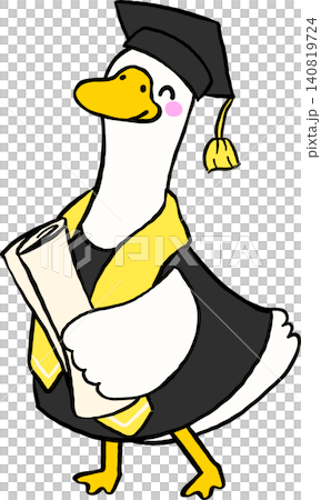 Goose Back to School Graduation Student Character with Diploma paper Cartoon Hand Drawn 140819724