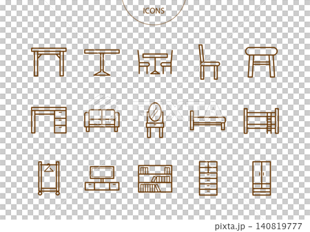 Furniture, Interior, Icons, Pictograms, Vector Illustrations Set 140819777