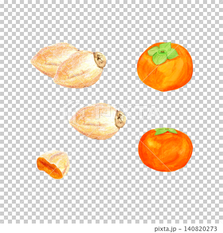手描き水彩の柿と干し柿のセットイラスト 秋の味覚 和風 果物 食材 白背景 手描き水彩の柿と干し柿のセットイラスト 秋の味覚 和風 果物 食材 白背景 140820273
