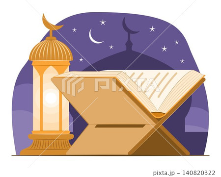 Al-Quran Puts on Wooden Book Stand with Arabian Lamp Beside for Islamic Scripture Holy Book and Religion Items Concept Illustration Clip Art Al-Quran Puts on Wooden Book Stand with Arabian Lamp Beside for Islamic Scripture Holy Book and Religion Items Concept Illustration Clip Art 140820322