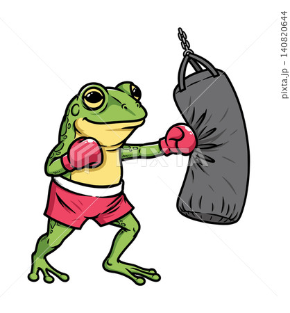 frog boxing punching a punching bag frog boxing punching a punching bag 140820644