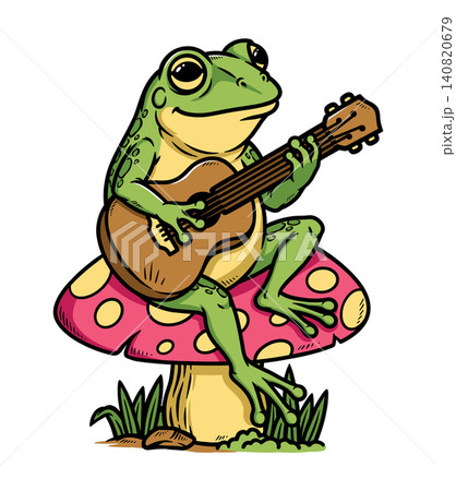 frog playing guitar on mushroom frog playing guitar on mushroom 140820679