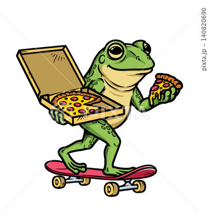 frog riding a skateboard while eating pizza frog riding a skateboard while eating pizza 140820690