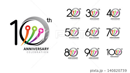 Set of anniversary tech circuit number. Set of anniversary tech circuit number. 140820739