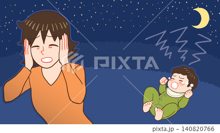 夜泣きする赤ちゃん、産後うつのお母さん 夜泣きする赤ちゃん、産後うつのお母さん 140820766