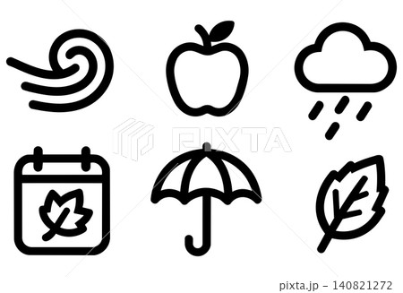 Autumn seasonal icon set with weather elements and foliage for weather forecast graphics Autumn seasonal icon set with weather elements and foliage for weather forecast graphics 140821272