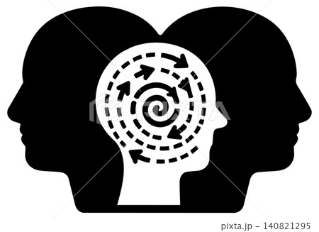 Conceptual human head illustration featuring spinning arrows inside brain for mental health Conceptual human head illustration featuring spinning arrows inside brain for mental health 140821295