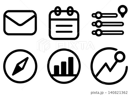 Set of six business and communication line art icons for web and mobile applications 140821362