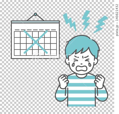 An illustration of a boy panicking due to a sudden change in plans. An illustration of a boy panicking due to a sudden change in plans. 140821432