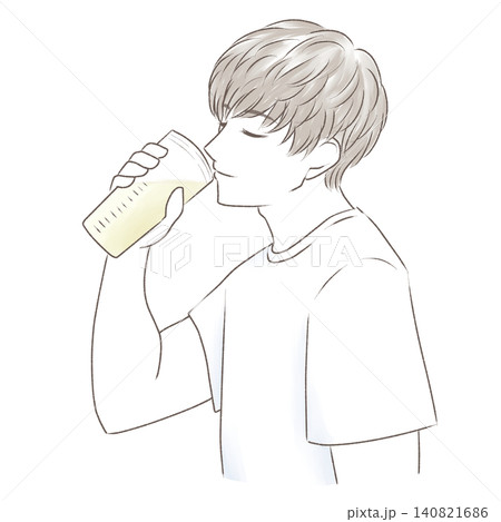 プロテインを飲むおしゃれな男性 プロテインを飲むおしゃれな男性 140821686