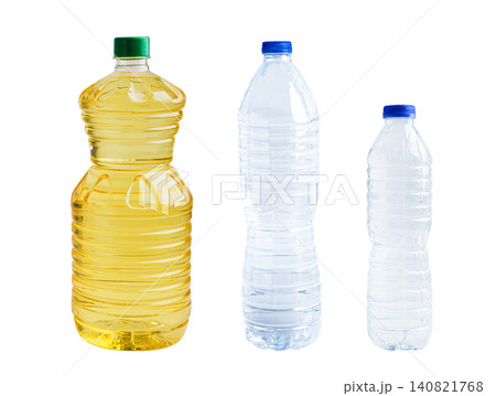 Vegetable oil and water in bottle isolated on white background. Vegetable oil and water in bottle isolated on white background. 140821768