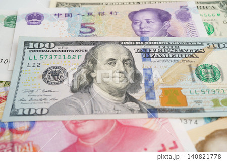 China yuan and dollar banknote money, investment economy business and banking. China yuan and dollar banknote money, investment economy business and banking. 140821778