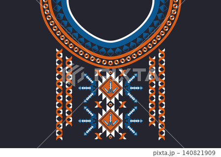 Necklace ethnic pattern. Neckline embroidery. Ethnic collar lace oriental pattern. Neckline floral designs for dress, textile, fabric, cloth, fashion, print 140821909