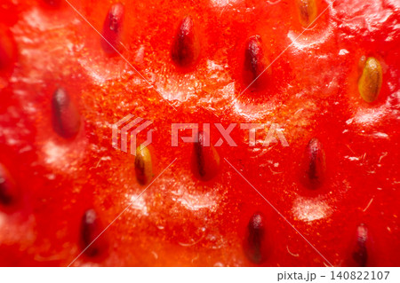 Extreme macro view of ripe strawberry surface visible seeds vibrant red fruit texture ideal for fresh food healthy nutrition natural background design Extreme macro view of ripe strawberry surface visible seeds vibrant red fruit texture ideal for fresh food healthy nutrition natural background design 140822107